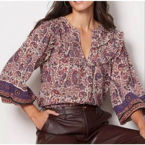 Cleobella Samara Paisley Organic Cotton Button Down Boho Blouse Women’s Size S